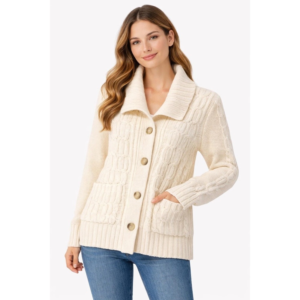 Fisherman Cardigan Sweater Women Large Cable Knit Fisherman Cottagecore Gorpcore